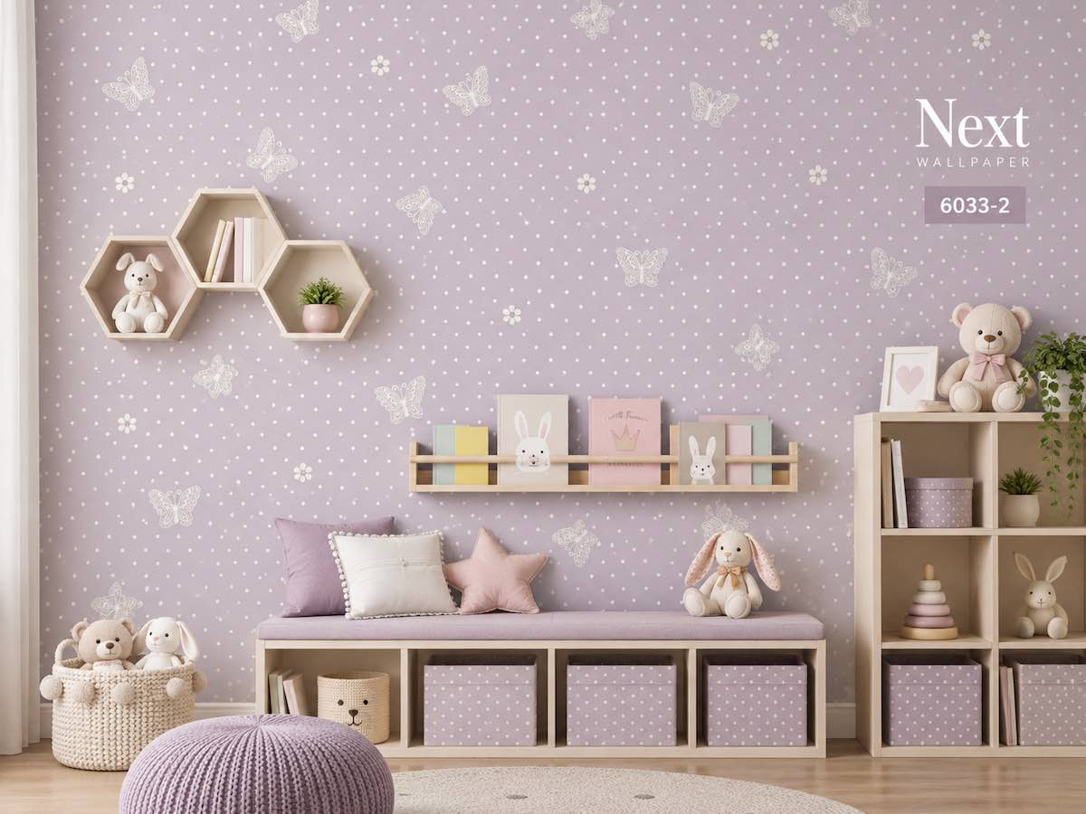 کاغذ دیواری دخترانه پروانه بنفش 6033-2