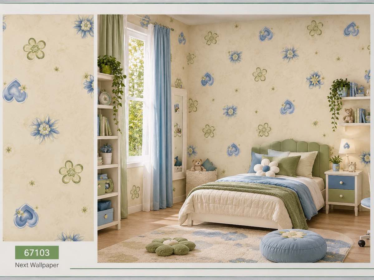 کاغذ دیواری کودک گل آبی 67103