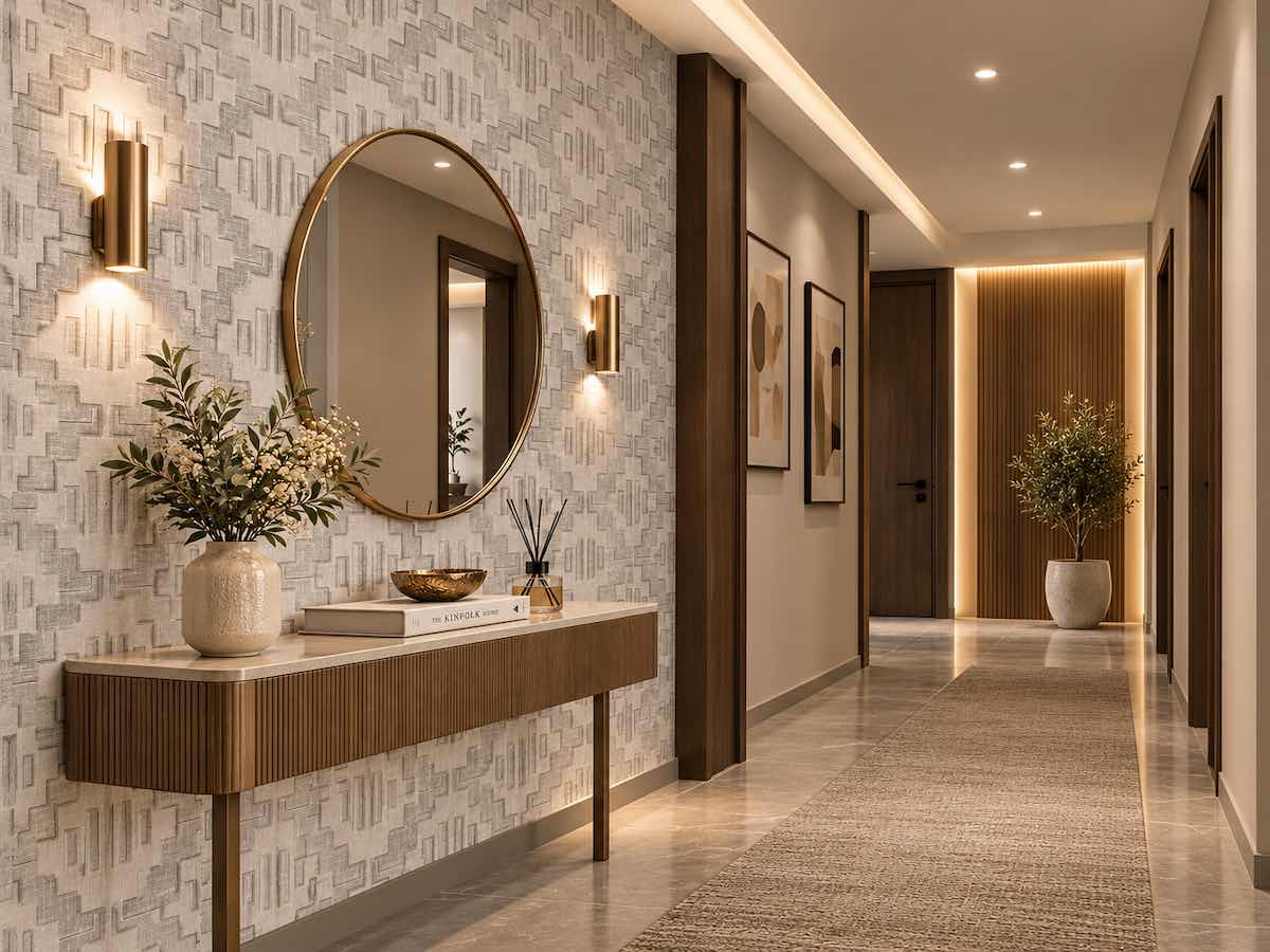 کاغذ دیواری هندسی بژ و طوسی