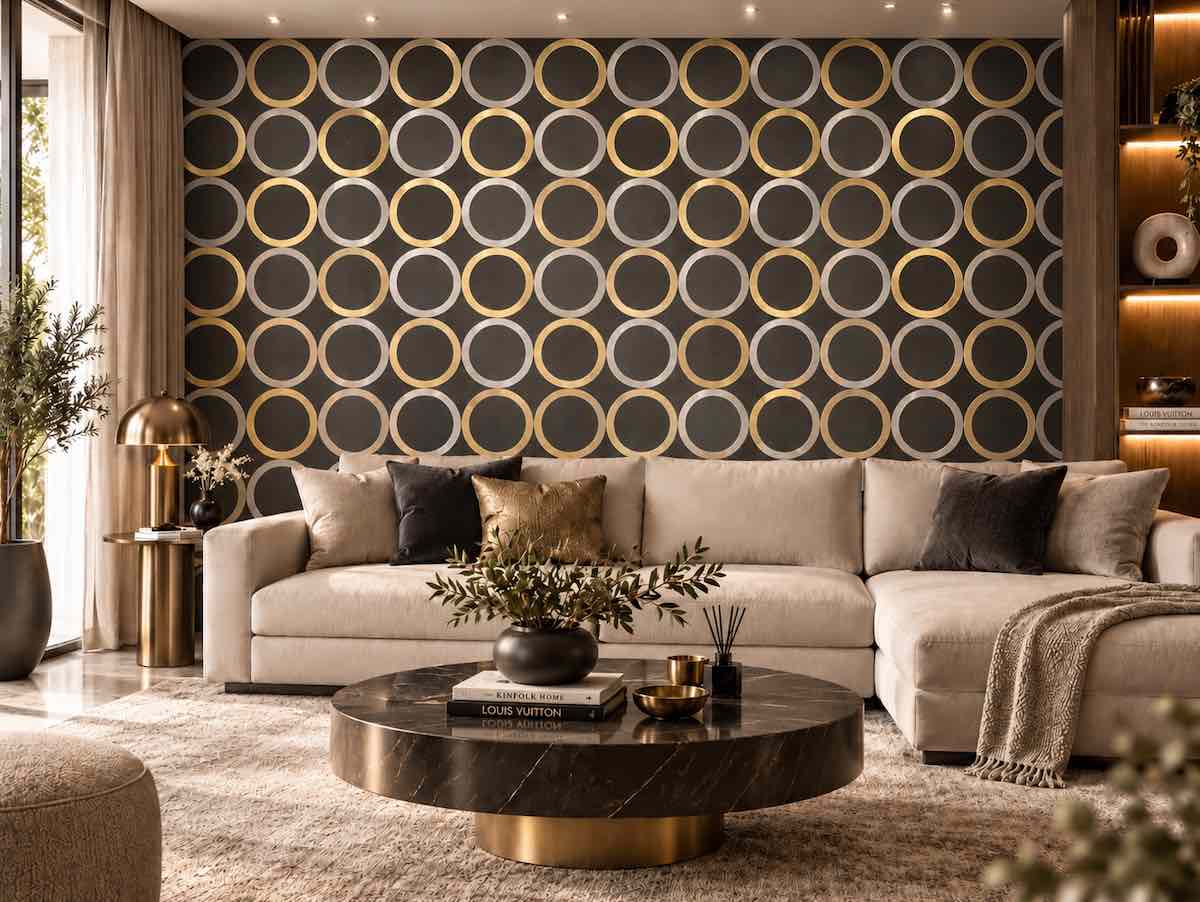 کاغذ دیواری مشکی طلایی هندسی